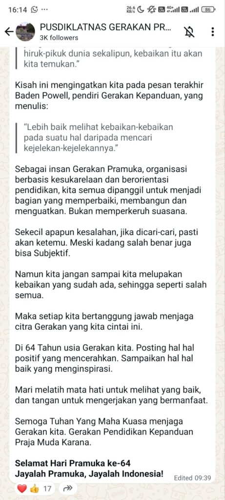 Selamat Hari Pramuka ke-64: Antara Romantisme Kebaikan dan Realitas yang Perlu Dibenahi 2 screenshot 2025 08 15 16 14 04 379 com494647407820944550